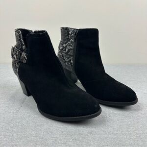 Vionic Naomi Black Snakeskin Suede Bootie, 9